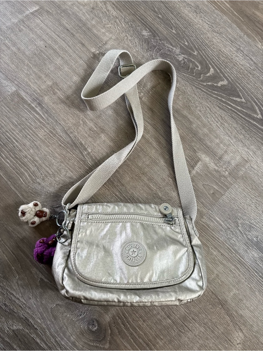 Kipling Metallic Silver Crossbody with grey Strap